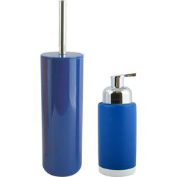 MSV Toiletborstel in houder 38 cm/zeeppompje set Moods - kunststof/keramiek - blauw - Badkameraccessoireset