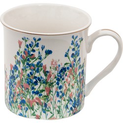 Clayre & Eef Mok 12*9*9 cm / 330 ml Blauw Porselein Bloemen Theemok Cadeau voor haar