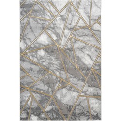 Tapijtenloods Fashion Abstract - Laagpolig Vloerkleed - Design Tapijt - Grijs Goud- 80x300 CM