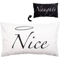 Clayre & Eef Kussenhoes  30x50 cm Wit Zwart Polyester Rechthoek Nice, Naughty Sierkussenhoes