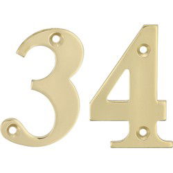 AMIG Huisnummer 34 - massief messing - 5cm - incl. bijpassende schroeven - gepolijst - goudkleur - Huisnummers