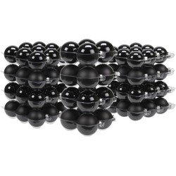 88x stuks glazen kerstballen zwart 4, 6 en 8 cm mat/glans - Kerstbal