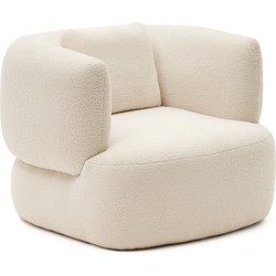 Kave Home - Martina-fauteuil van gebroken witte boucle met kussen