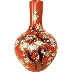 Fine Asianliving Chinese Vaas Rood Bloesems Handgemaakt D31xH47cm