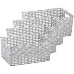 Plasticforte Opbergmand - 4x - Kastmand - rotan kunststof - zilver - 6 Liter - 19 x 29 x 13 cm - Opbergmanden
