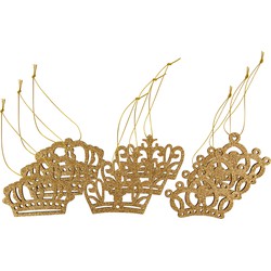 18x stuks kronen kersthangers glitter goud van hout 7 cm kerstornamenten - Kersthangers