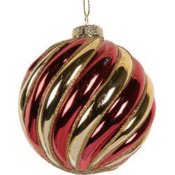 Clayre & Eef Kerstbal Ø 8x8 cm Goudkleurig Rood Glas