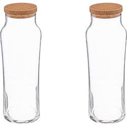 Secret de Gourmet Water Karaf met afsluitdop - 2x - glas - 1 Liter - schenkkan - Karaffen
