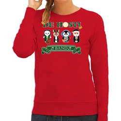 Bellatio Decorations Foute Kersttrui/sweater dames - de hosti band - rood - kerstmuziek - band S - kerst truien