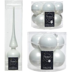 Glazen kerstballen pakket winter wit glans/mat 32x stuks inclusief piek glans - Kerstbal