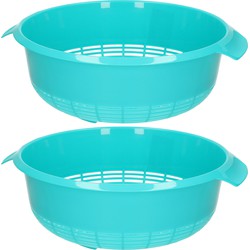 PlasticForte set van 2x stuks kunststof keuken vergiet van 27 x 10 cm blauw - Vergieten