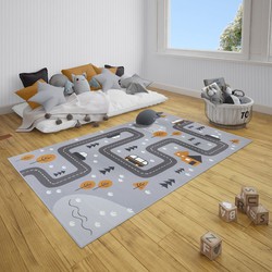 Kindervloerkleed - Design Kids Straat Grijs - 80 X 150 CM