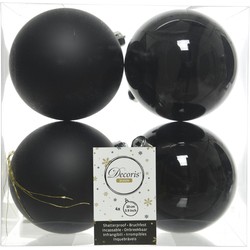Kerstballen plastic glans-mat dia 10 cm zwart - Decoris