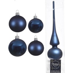 Glazen kerstballen pakket donkerblauw glans/mat 38x stuks 4 en 6 cm met piek mat - Kerstbal