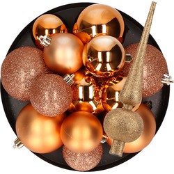 Kerstversiering set kerstballen met piek koper 6 - 8 - 10 cm - pakket van 63x stuks - Kerstbal