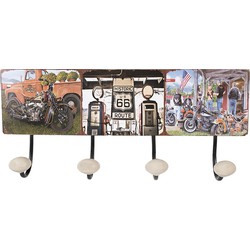 Clayre & Eef Wandkapstok  40x5x17 cm Zwart Rood Ijzer Motor Route 66