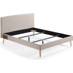 Kave Home - Dyla bed met afneembare hoes in beige, met massief beukenhouten poten voor een matras van