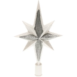 Decoris piek - ster vorm - kunststof - wit/zilver - 2,5 cm - kerstboompieken