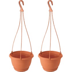 4x Stuks hangende kunststof Agro terracotta bloempot/plantenpot met schotel 1,2 liter - Plantenpotten