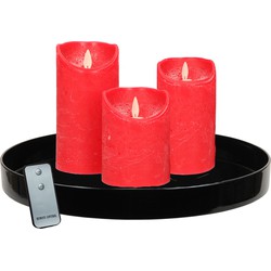 Zwart kunststof dienblad inclusief LED kaarsen rood - LED kaarsen
