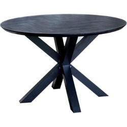 Eettafel rond eiken fineer zwart | 120 x 120 x 81 cm | Visgraat | Kruispoot