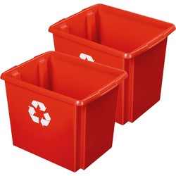 Sunware Opslagbox - 2 stuks - kunststof 45 liter rood 45 x 36 x 36 cm - Opbergbox
