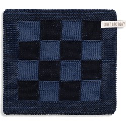 Knit Factory Gebreide Pannenlap Block - Zwart/Jeans - 23x23 cm