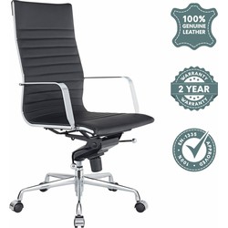 Feel Furniture - Hoge Executive bureaustoel - 100% Leer - Zwart