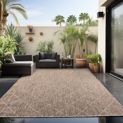 Skanda Home Outdoor - Binnen en Buiten Vloerkleed - Geruit Design - Beige - Tapijt voor Tuin Terras Balkon- 120x170 CM