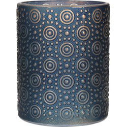Countryfield theelichthouder/kaarsenhouder - blauw/goud - H10 cm - Waxinelichtjeshouders
