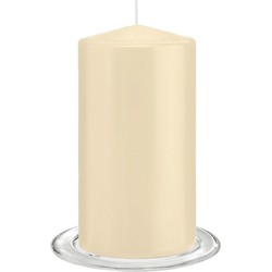 Trend Candles - Stompkaarsen met glazen onderzetters set van 2x stuks - creme wit 8 x 15 cm - Stompkaarsen