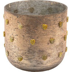 Clayre & Eef Theelichthouder  Ø 13x13 cm Goudkleurig Glas Rond Bladeren Waxinelichthouder