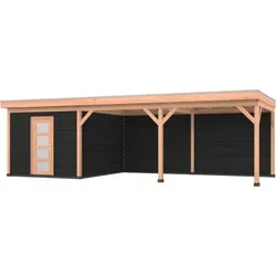 Douglas overkapping 900 x 350, met zwarte schuur en achterwand, Westwood Comfort