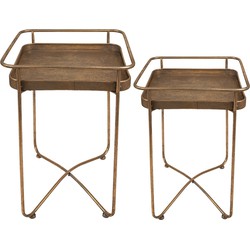 Clayre & Eef Bijzettafel Set van 2  38x38x53 cm Goudkleurig Metaal Vierkant Sidetable