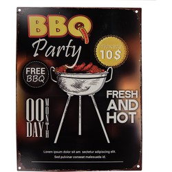 Clayre & Eef Tekstbord  25x33 cm Zwart Geel Ijzer BBQ Party Wandbord