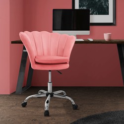 Bureaustoel met wielen en rugleuning schelpdesign 68x68 cm roze fluweel metalen frame ML design