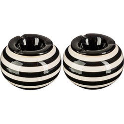 Terras asbak/stormasbak - 2x - rond - keramiek - 12 x 8 cm - zwart/wit - Asbakken
