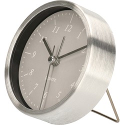 Gerimport Wekker/alarmklok analoog - zilver/grijs - aluminium/glas - 9 x 2,5 cm - staand model - Wekkers