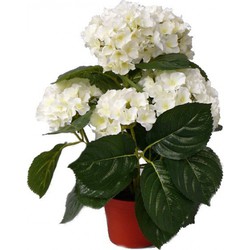 Topart kunstplant met bloemen - Hortensia - wit - H36 cm - Dia 10 cm - Kunstplanten