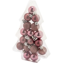 Cosy & Trendy Kerstballen - 17 stuks - kunststof - roze - mat-glans-glitter - 3 cm - Kerstbal