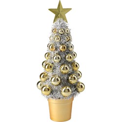 Complete mini kunst kerstboompje/kunstboompje zilver/goud met kerstballen 30 cm - Kunstkerstboom