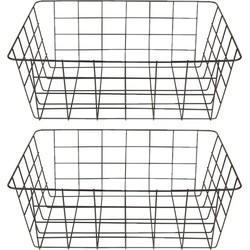 Set van 4x stuks metalen opslag kledingkast/keuken mandjes zwart 38 x 28 x 14 cm - Opbergmanden