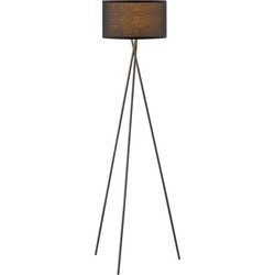 Moderne Vloerlamp - Zwarte Stoffen Lampenkap en Metalen Staande lamp - 53/53/138 cm - Inclusief LED E27 Lichtbron 9W 806Lm - voor Woonkamer en Slaapkamer - Met Voetschakelaar