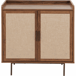 Dressoir met 2 deuren in notenhoutdecor met stoffen fronten L80 cm - JETSON