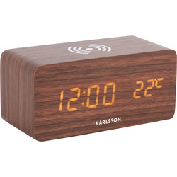 Karlsson - Wekker Block w. Phone Charger LED - Donker hout