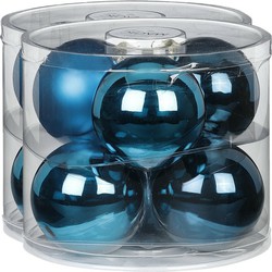 12x stuks glazen kerstballen 10 cm diep blauw glans en mat - Kerstbal