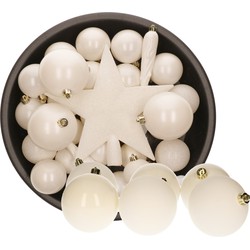 39x stuks kunststof kerstballen en ijspegels met ster piek wol wit - Kerstbal