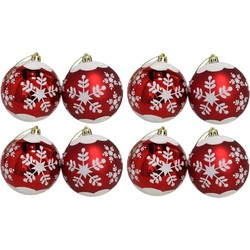 8x stuks gedecoreerde kerstballen rood kunststof 8 cm - Kerstbal