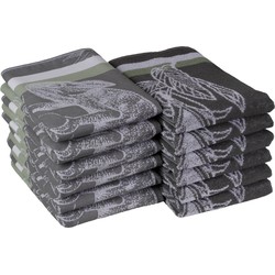 DoubleDry Theedoeken en Keukendoeken Set - 12 Stuks - 100% Katoen - Hoge Absorptie & Duurzaam - Jungle, Antraciet