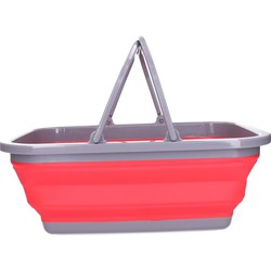 Wasmand/boodschappen mand - opvouwbaar - met hengsel - kunststof - 30L - rood - 39 x 27 x 14.5 cm - Emmers